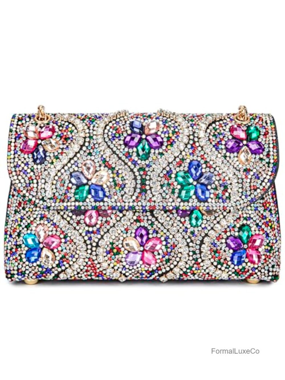 Rhinestone Clutch Chain Strap Evening Bag Floral Party Purse